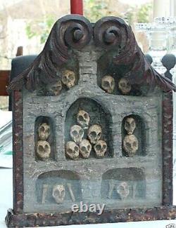 Ancient Carved Wooden Ossuary Large Memento Mori 18/19th Century Tyrolean Bone House