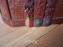 Ancient Chinese Antique Wedding Basket, Wood and Bamboo, Octagonal
