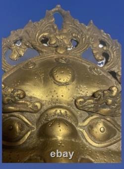 Ancient Chinese gilded bronze mask Guardian demon 19th / early 20th century