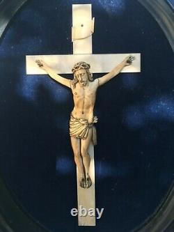 Ancient Christ In Cross 19th Napoleon III Crucifix On Period Frame
