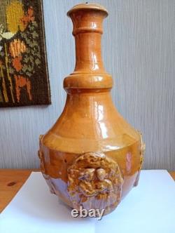 Ancient Glazed Terracotta Bottle 18th 19th Century Popular Art Medallions