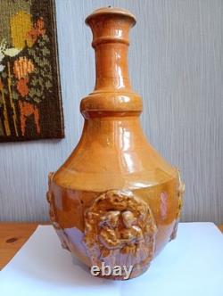 Ancient Glazed Terracotta Bottle 18th 19th Century Popular Art Medallions