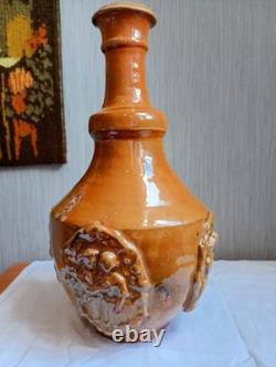 Ancient Glazed Terracotta Bottle 18th 19th Century Popular Art Medallions