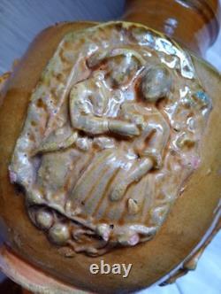 Ancient Glazed Terracotta Bottle 18th 19th Century Popular Art Medallions