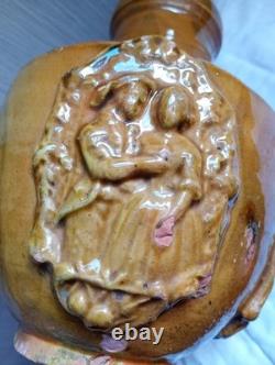 Ancient Glazed Terracotta Bottle 18th 19th Century Popular Art Medallions