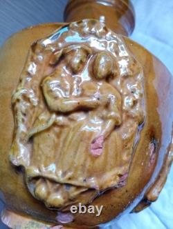 Ancient Glazed Terracotta Bottle 18th 19th Century Popular Art Medallions