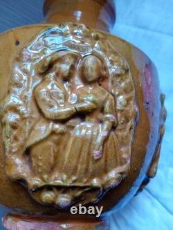 Ancient Glazed Terracotta Bottle 18th 19th Century Popular Art Medallions