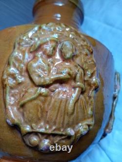 Ancient Glazed Terracotta Bottle 18th 19th Century Popular Art Medallions