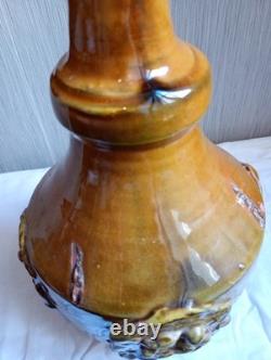 Ancient Glazed Terracotta Bottle 18th 19th Century Popular Art Medallions