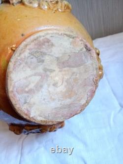 Ancient Glazed Terracotta Bottle 18th 19th Century Popular Art Medallions