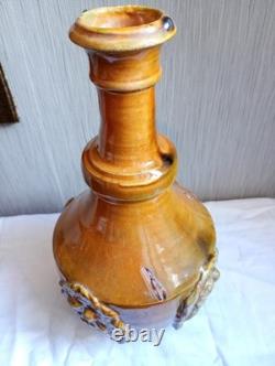 Ancient Glazed Terracotta Bottle 18th 19th Century Popular Art Medallions