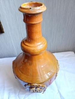 Ancient Glazed Terracotta Bottle 18th 19th Century Popular Art Medallions