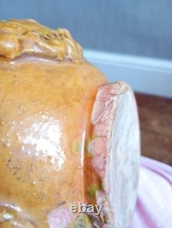 Ancient Glazed Terracotta Bottle 18th 19th Century Popular Art Medallions