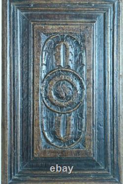 Ancient Gothic carved wooden panel, medieval oak, early period
