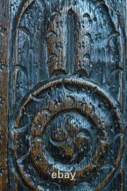 Ancient Gothic carved wooden panel, medieval oak, early period