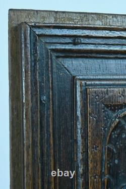 Ancient Gothic carved wooden panel, medieval oak, early period