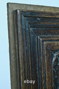 Ancient Gothic carved wooden panel, medieval oak, early period