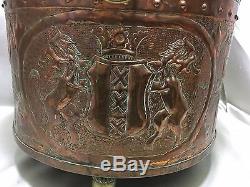 Ancient Grand Cache Copper Pot Decorated Planter Boat, Mill, Lions