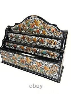 Ancient Hand-Painted Lacquered Wooden Mail Holder