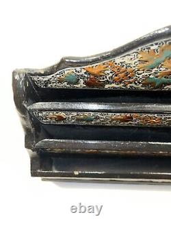 Ancient Hand-Painted Lacquered Wooden Mail Holder