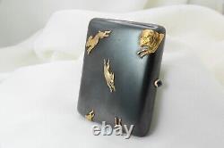 Ancient Hunting Cigarette Box In Metal, Gold And Sapphire