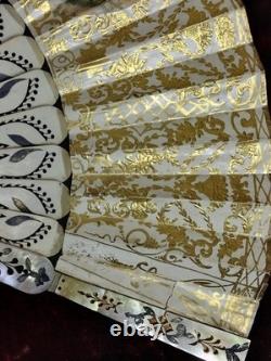 Ancient Isabeline Fan. Wallpaper, Carved Bone, and Mother-of-Pearl. Spain. 19th Century.