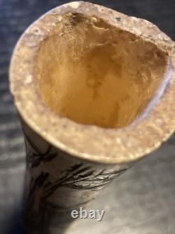 Ancient Japanese pipe case KISERUZUTSU in carved bone Edo Japan 19th century