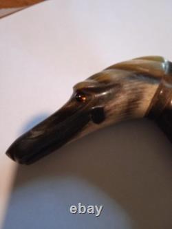 Ancient Magnificent Cane or Parasol Handle Greyhound in Black Horn