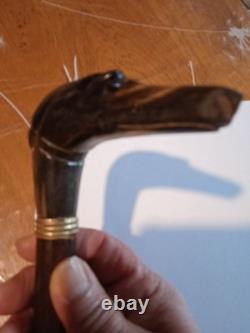 Ancient Magnificent Cane or Parasol Handle Greyhound in Black Horn