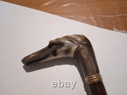 Ancient Magnificent Cane or Parasol Handle Greyhound in Black Horn