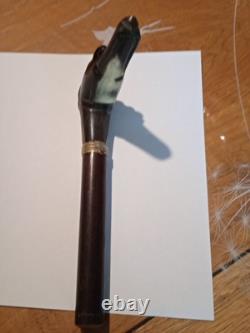 Ancient Magnificent Cane or Parasol Handle Greyhound in Black Horn