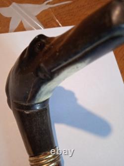 Ancient Magnificent Cane or Parasol Handle Greyhound in Black Horn