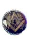 Ancient Masonic Sulfur Paperweight Freemason Compass Lodge Blue Glass