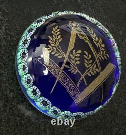 Ancient Masonic Sulfur Paperweight Freemason Compass Lodge Blue Glass