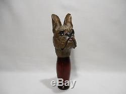 Ancient Pommel Cane Sunshade Dog Head Wooden Carved Sculpt Wood Dog Head