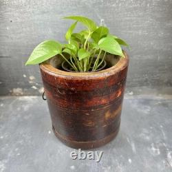 Ancient Seal / Asian Lacquered Measuring Pot with Metal Rim Asia 19th Century