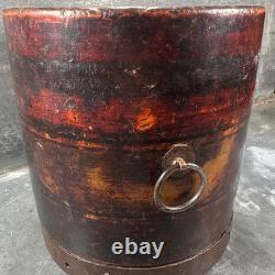 Ancient Seal / Asian Lacquered Measuring Pot with Metal Rim Asia 19th Century