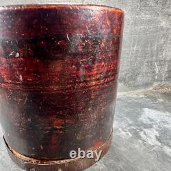 Ancient Seal / Asian Lacquered Measuring Pot with Metal Rim Asia 19th Century