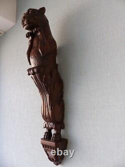 Ancient Statue Gargouille Tiger XVIII Wood Cut Antique Wood Stem Gothic