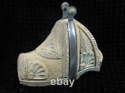 Ancient Wood Etrier Sculpt Iron Forge Horse Horse Popular Art Stirrup