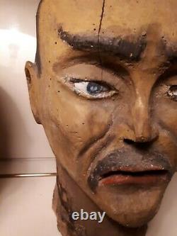 Ancient Wood Head Carved Marotte Party Caraine Games Folk Art Art Raw 19th