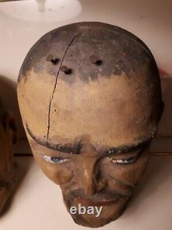 Ancient Wood Head Carved Marotte Party Caraine Games Folk Art Art Raw 19th