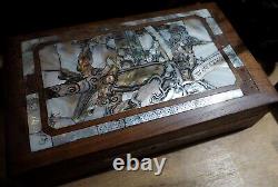 Ancient Wooden Box with Mother of Pearl Inlay Chest Indochine Chinese Mother of Pearl Box