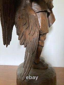 Ancient Wooden Sculpture Black Forest Hunter / Swiss, Germany Hunter Eagle