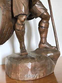 Ancient Wooden Sculpture Black Forest Hunter / Swiss, Germany Hunter Eagle