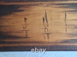 Ancient carved wooden wall art painting 'Boat' L DOLPER 1927