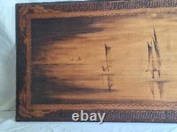 Ancient carved wooden wall art painting 'Boat' L DOLPER 1927