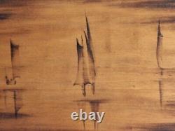 Ancient carved wooden wall art painting 'Boat' L DOLPER 1927