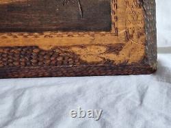 Ancient carved wooden wall art painting 'Boat' L DOLPER 1927