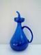 Ancient Folk Art Cobalt Blue Blown Glass Oil Bottle And Oil Cruet